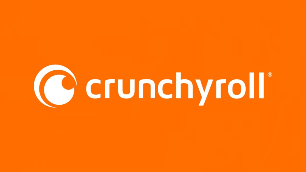 Crunchyroll company logo banner with orange background and white text.