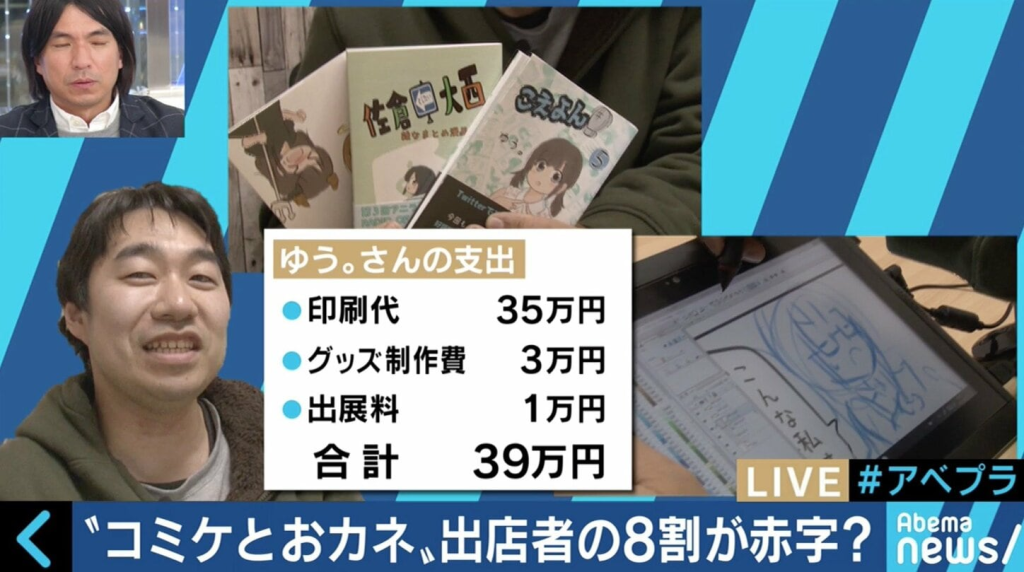 A screenshot from Abema News detailing the Comiket experience of a participant named Yuu.